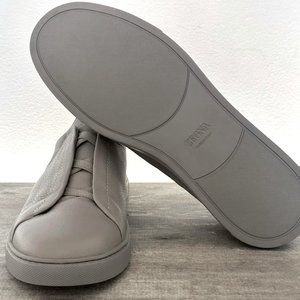 ZEGNA GREY DEERSKIN TRIPLE STITCH SNEAKERS